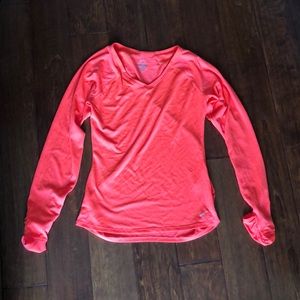 Nike Dri-Fit bright orange long sleeve v neck